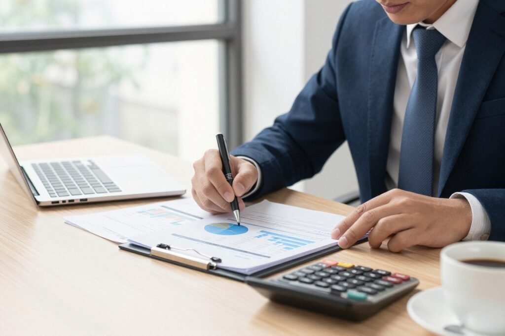 business owner reviewing profit and loss statement