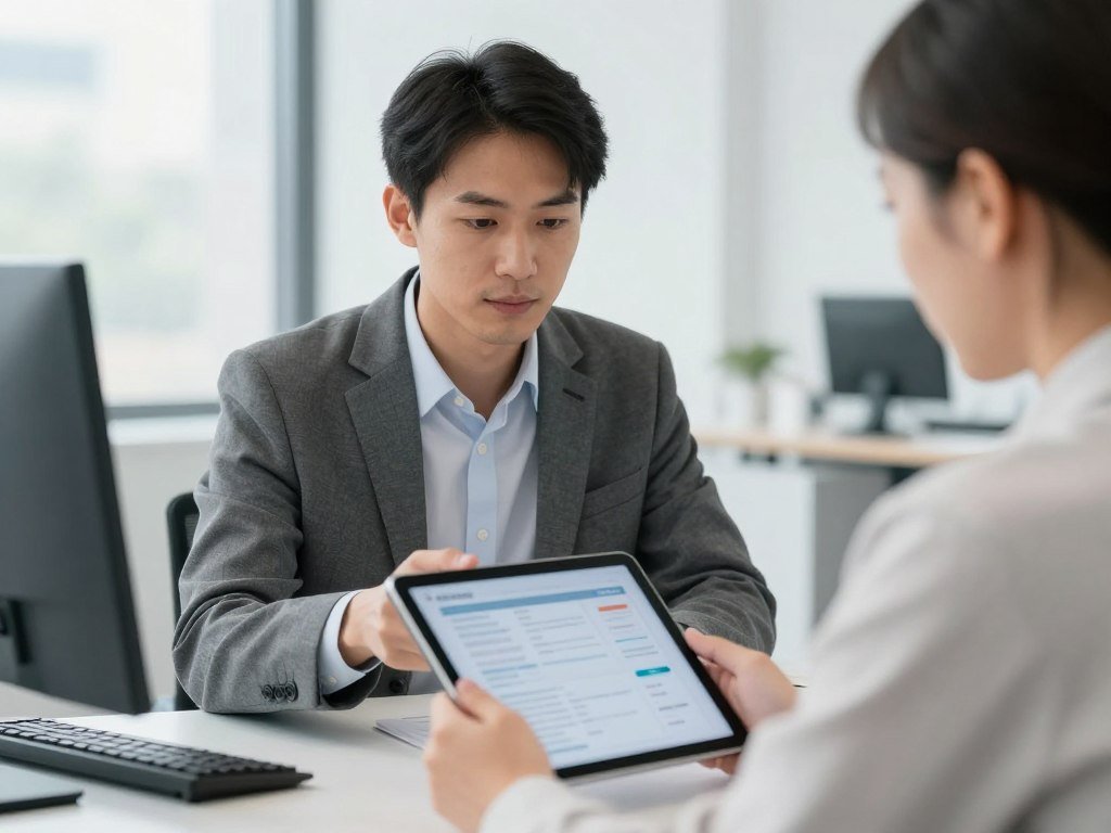 buyer reviewing medical equipment specifications on tablet