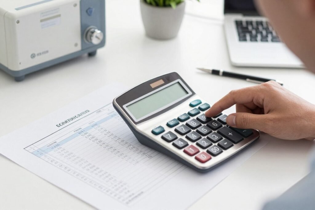 financial calculator and cost breakdown spreadsheet